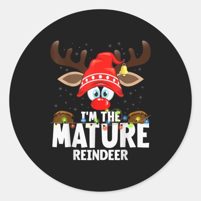 Pegatina Redonda Christmas Matching I'm The Mature Reindeer  (Anverso)