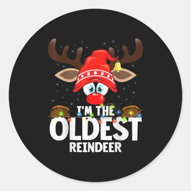 Pegatina Redonda Christmas Matching I'm The Oldest Reindeer  (Anverso)