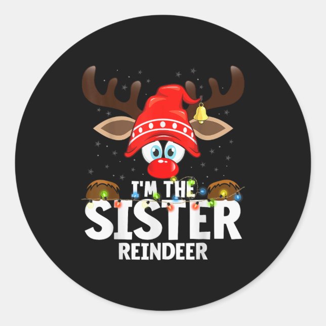 Pegatina Redonda Christmas Matching I'm The Sister Reindeer  (Anverso)