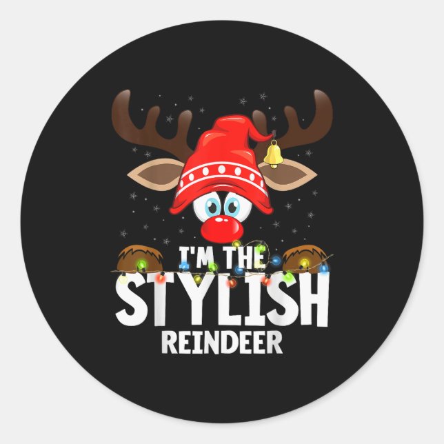 Pegatina Redonda Christmas Matching I'm The Stylish Reindeer  (Anverso)