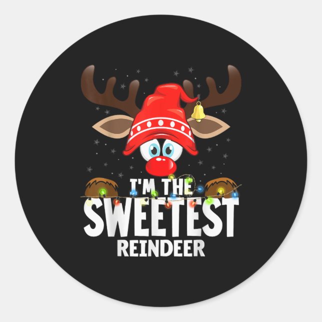 Pegatina Redonda Christmas Matching I'm The Sweetest Reindeer  (Anverso)
