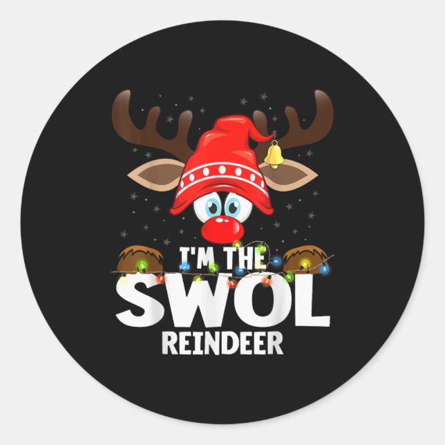 Pegatina Redonda Christmas Matching I'm The Swol Reindeer  (Anverso)