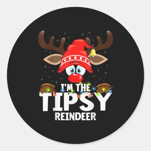 Pegatina Redonda Christmas Matching I'm The Tipsy Reindeer  (Anverso)