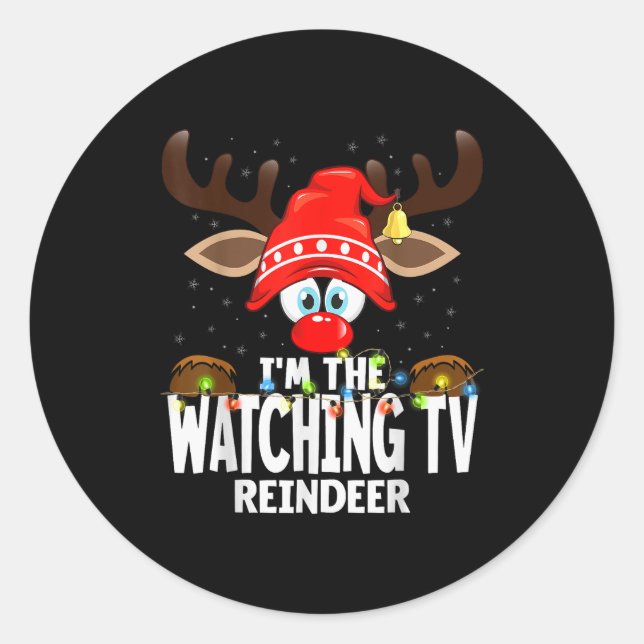 Pegatina Redonda Christmas Matching I'm The Watching Tv Reindeer  (Anverso)