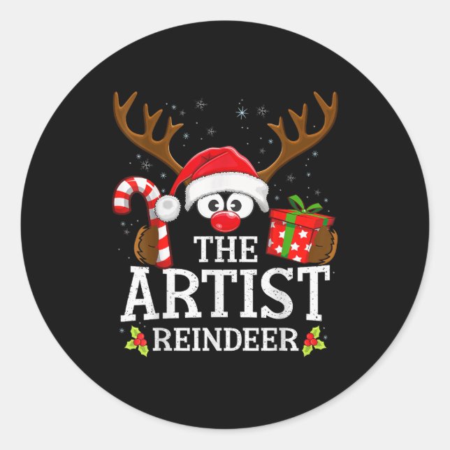 Pegatina Redonda Christmas Matching The Artist Reindeer Family  (Anverso)