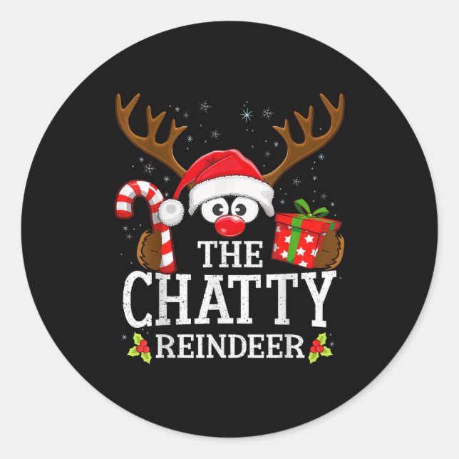 Pegatina Redonda Christmas Matching The Chatty Reindeer Family , Sm (Anverso)