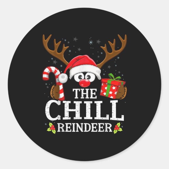 Pegatina Redonda Christmas Matching The Chill Reindeer Family  (Anverso)