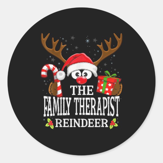 Pegatina Redonda Christmas Matching The Family Therast Reindeer Fam (Anverso)