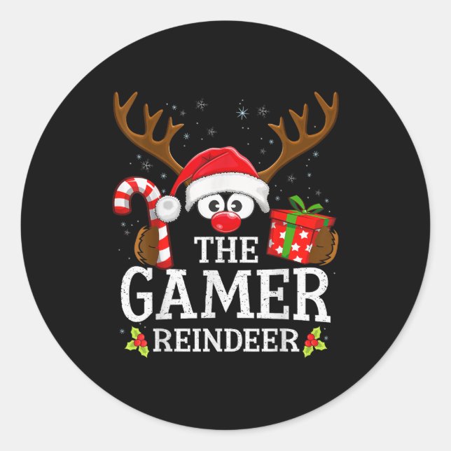 Pegatina Redonda Christmas Matching The Gamer Reindeer Family  (Anverso)