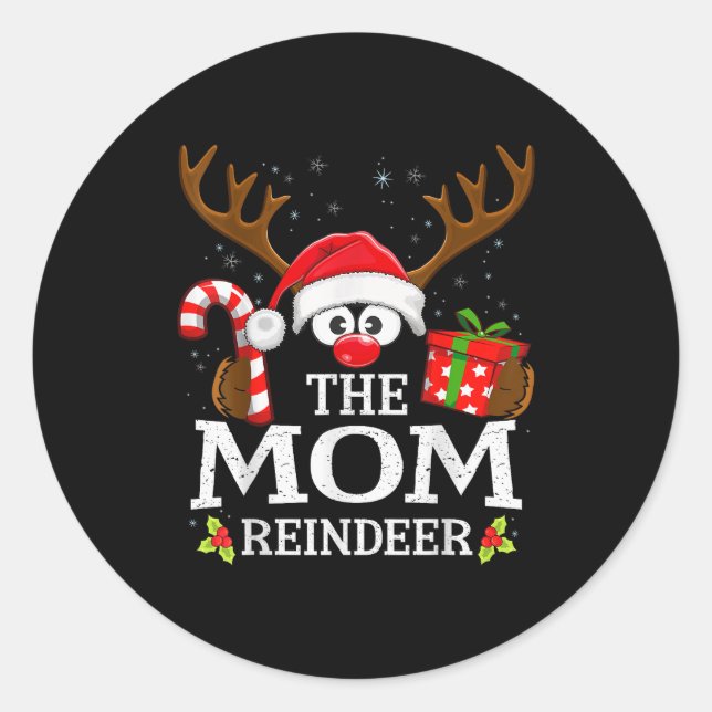 Pegatina Redonda Christmas Matching The Mom Reindeer Family  (Anverso)