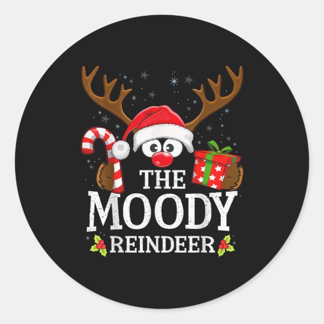 Pegatina Redonda Christmas Matching The Moody Reindeer Family  (Anverso)