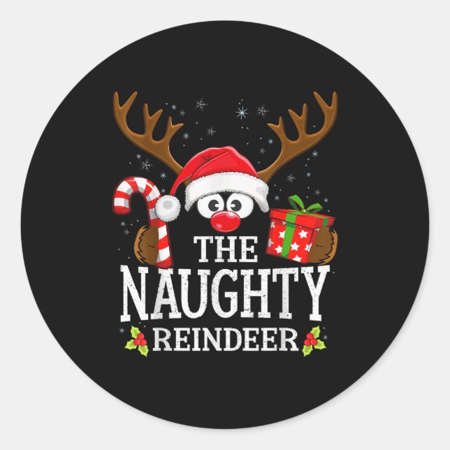 Pegatina Redonda Christmas Matching The Naughty Reindeer Family  (Anverso)