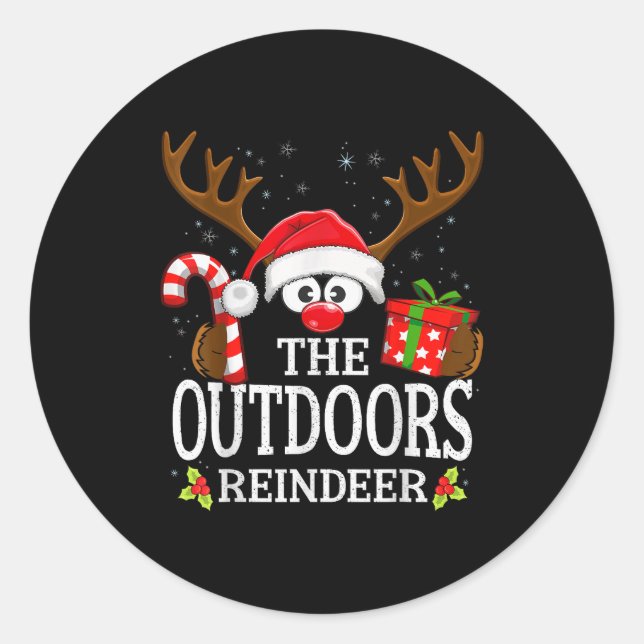 Pegatina Redonda Christmas Matching The Outdoors Reindeer Family  (Anverso)
