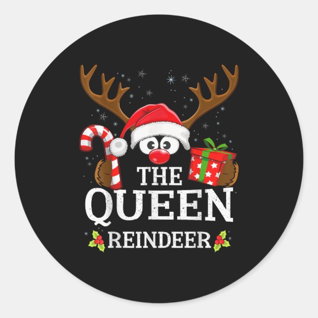 Pegatina Redonda Christmas Matching The Queen Reindeer Family  (Anverso)
