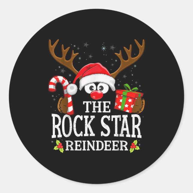 Pegatina Redonda Christmas Matching The Rock Star Reindeer Family  (Anverso)