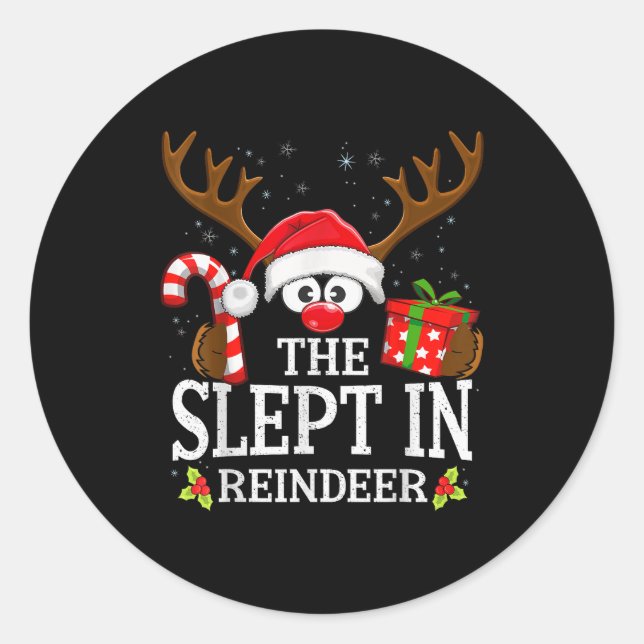 Pegatina Redonda Christmas Matching The Slept In Reindeer Family  (Anverso)