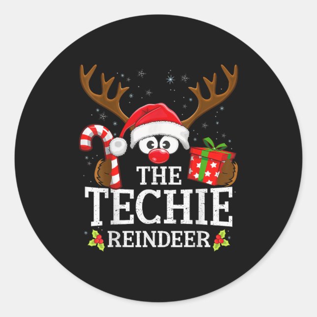 Pegatina Redonda Christmas Matching The Techie Reindeer Family  (Anverso)