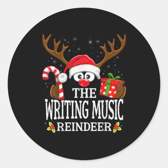 Pegatina Redonda Christmas Matching The Writing Music Reindeer Fami (Anverso)