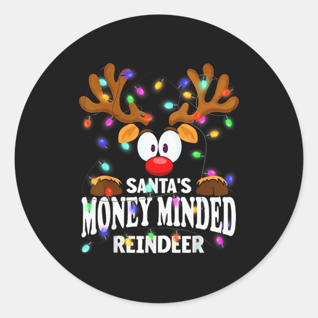 Pegatina Redonda Christmas Men Women Santa's Money Minded Reindeer  (Anverso)
