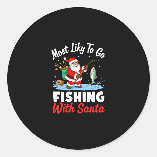 Pegatina Redonda Christmas Merry Christmas For Gift Fishing Santa ( (Anverso)