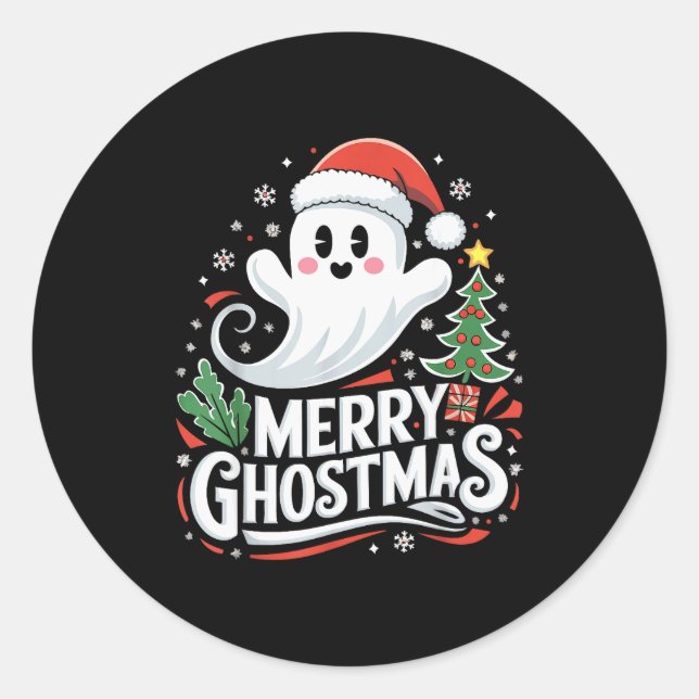 Pegatina Redonda Christmas Merry Ghostmas Santa Srit Xmas Pajamas S (Anverso)