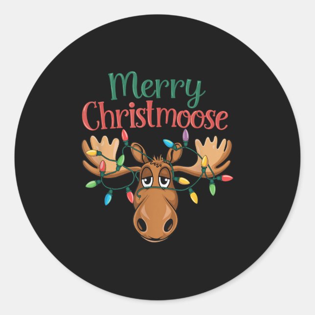 Pegatina Redonda Christmas Moose Merry Christmoose Men Women  (Anverso)