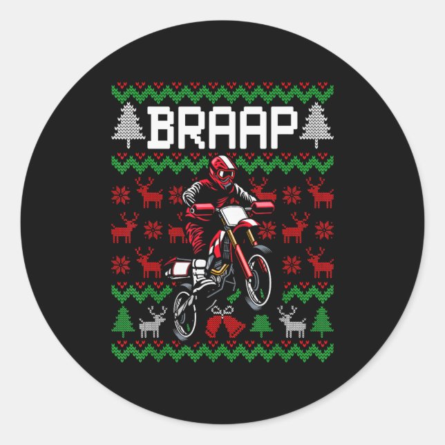 Pegatina Redonda Christmas Motorcycle Motocross Braap Dirt Bike  (Anverso)