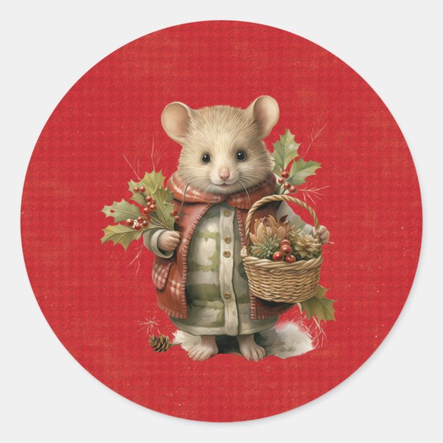 Pegatina Redonda Christmas Mouse (Anverso)