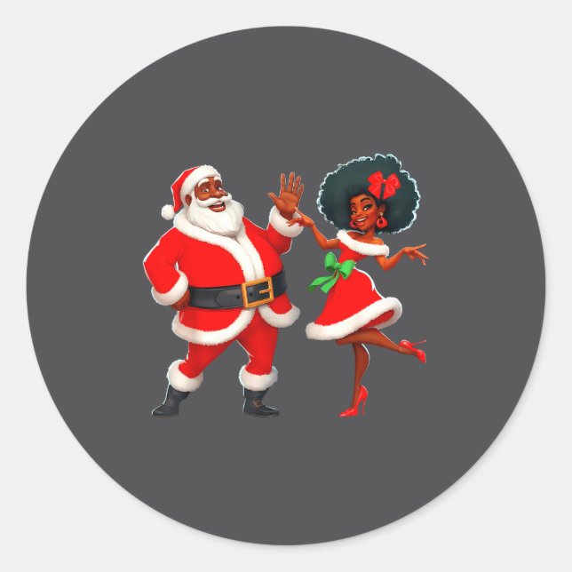 Pegatina Redonda Christmas Mr Santa Mrs Claus Dancing African Ameri (Anverso)