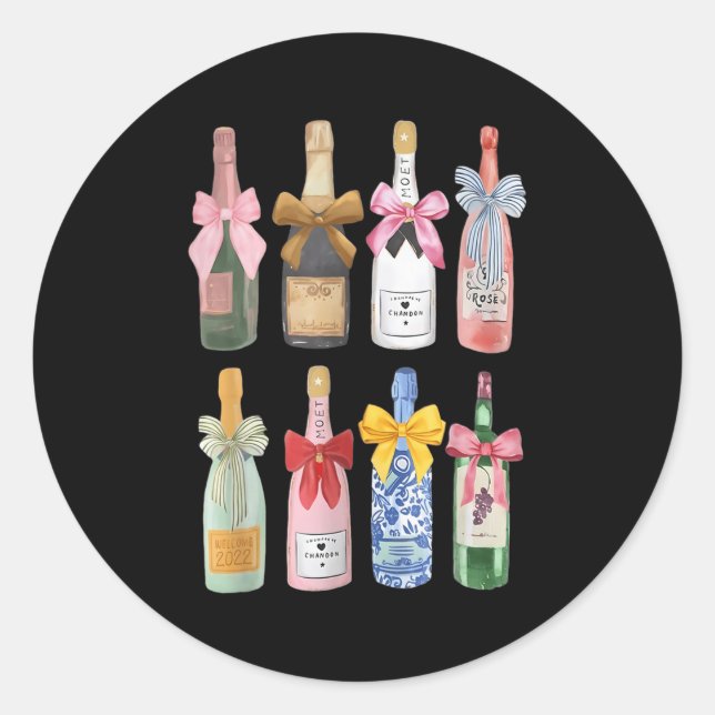 Pegatina Redonda Christmas New Year Champagne Gl Coquette Bot-tle M (Anverso)