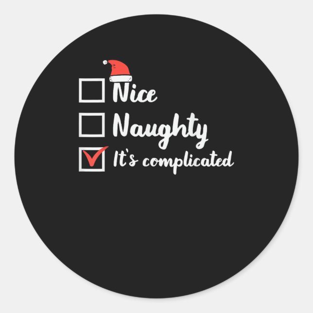Pegatina Redonda Christmas Nice Naughty Its Complicated  (Anverso)