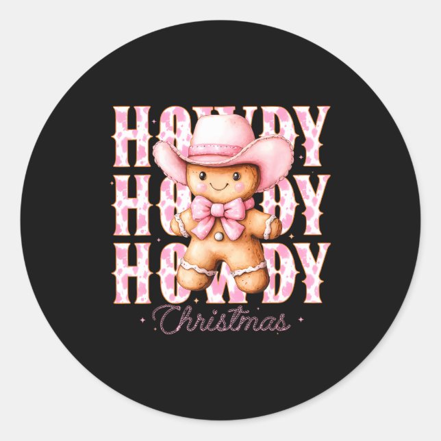 Pegatina Redonda Christmas Nk Gingerbread Cowboy Cowgirl Howdy West (Anverso)