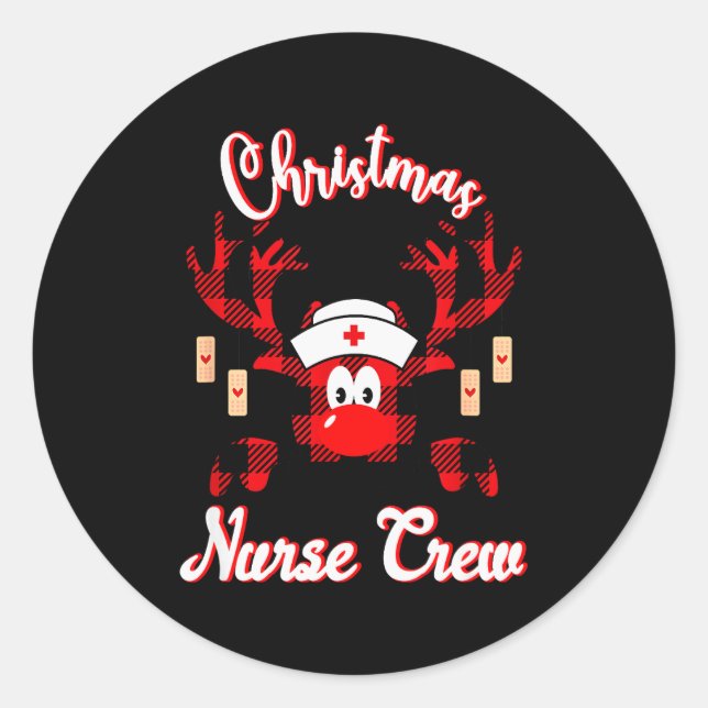 Pegatina Redonda Christmas Nurse Crew - A Reindeer Nurse Buffalo Pl (Anverso)
