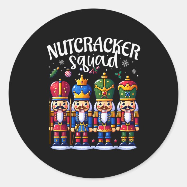 Pegatina Redonda Christmas Nutcracker Squad Pajama Winter Holiday T (Anverso)