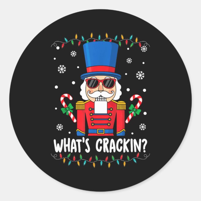 Pegatina Redonda Christmas Nutcracker Whats Crackin Funny Xmas Men  (Anverso)