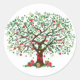 Pegatina Redonda Christmas Oak Tree with Presents