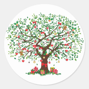 Pegatina Redonda Christmas Oak Tree with Presents