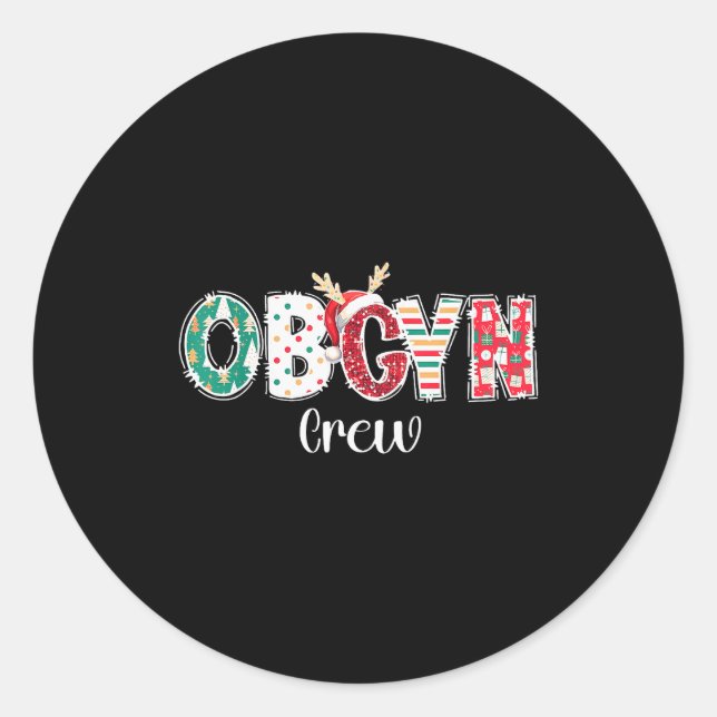 Pegatina Redonda Christmas Obgyn Crew Obstetrics Ob Gyn Group Team  (Anverso)
