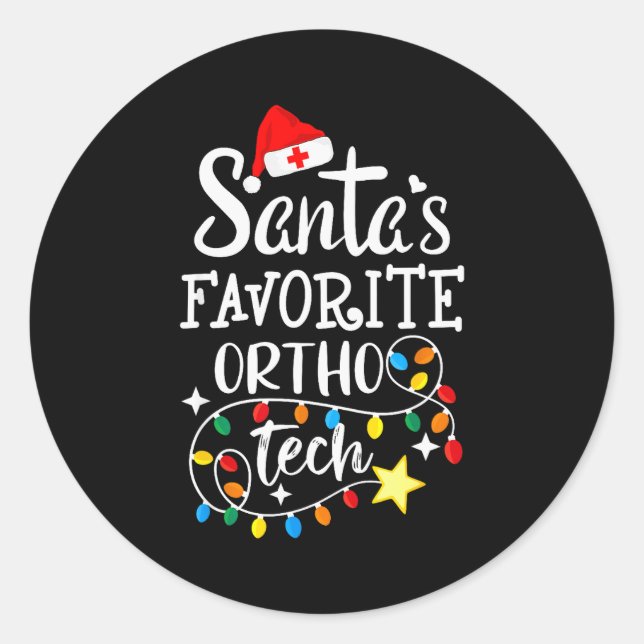 Pegatina Redonda Christmas Orthopedic Technician Santa's Favorite O (Anverso)
