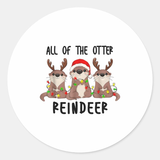 Pegatina Redonda Christmas Otters Cute All Of The Otter Reindeer  (Anverso)