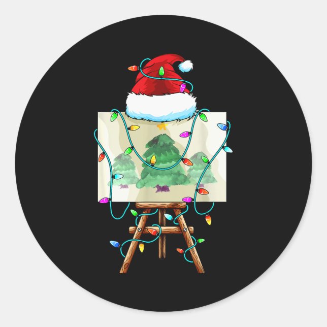 Pegatina Redonda Christmas Painter Design _ Santa Xmas Paint Artist (Anverso)