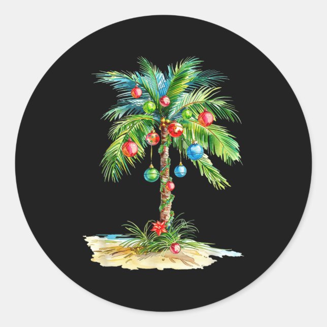 Pegatina Redonda Christmas Palm Tree Light Hawaiian Trocal Xmas Men (Anverso)