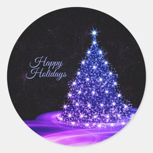 Pegatina Redonda Christmas Party Pink Blue Tree Winter Black Rustic (Anverso)