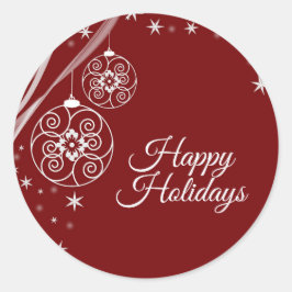 Pegatina Redonda Christmas Party White Ornaments Stars Red Elegant
