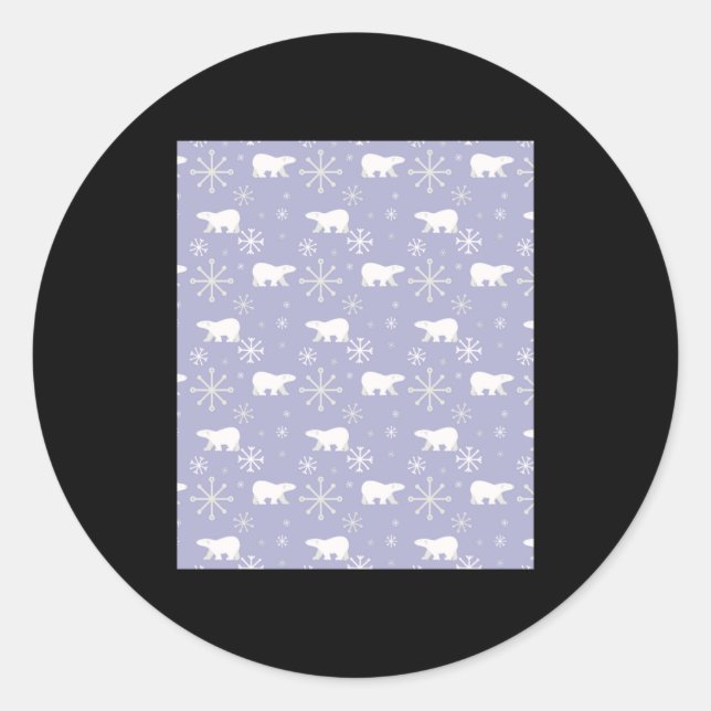 Pegatina Redonda Christmas Pattern With Lar Bears And Snowflakes  (Anverso)