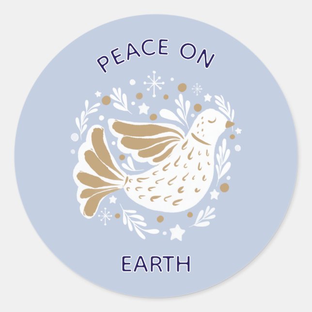Pegatina Redonda Christmas Peace on Earth Dove Sticker  (Anverso)