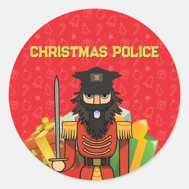 Pegatina Redonda 🎄 Christmas Police Round Stickers – Funny Holiday (Anverso)