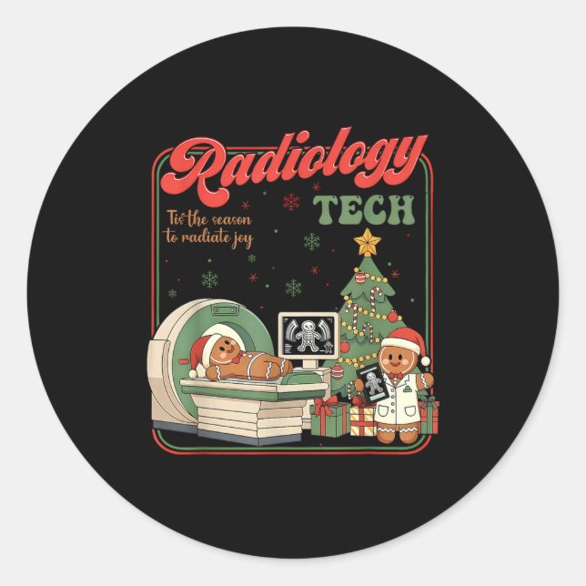 Pegatina Redonda Christmas Radiology Tech Funny Gingerbread Man Rad (Anverso)