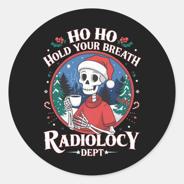 Pegatina Redonda Christmas Radiology Tech Skeleton Xray Tech Ct Mri (Anverso)