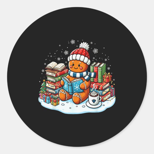 Pegatina Redonda Christmas Reading Book Lover Bookworm Librarian Gi (Anverso)